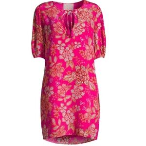 Johnny Was Vesna SZ Medium‎ pink floral silk tunic mini dress